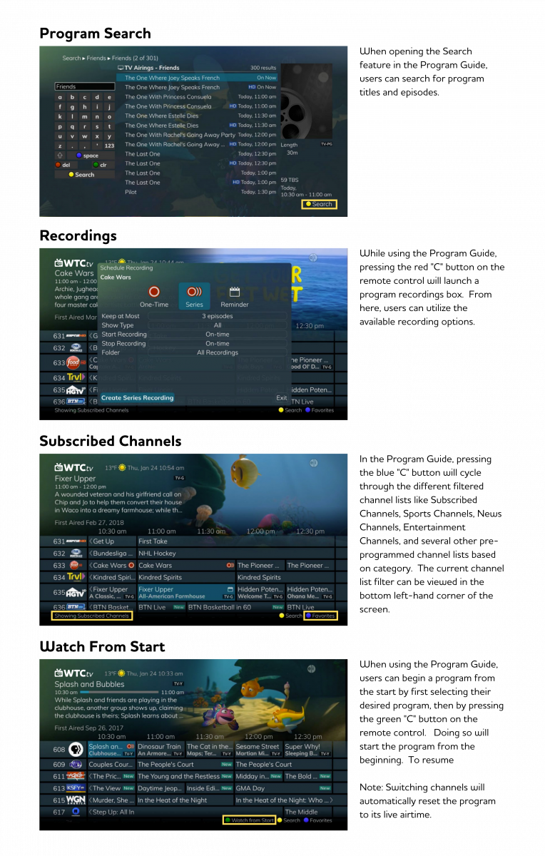 On Screen Guide Filtering Wtc